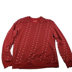 Guess Los Angeles Mens XL‎ Red All Over Logo Print Crewneck Sweatshirt Pullover
